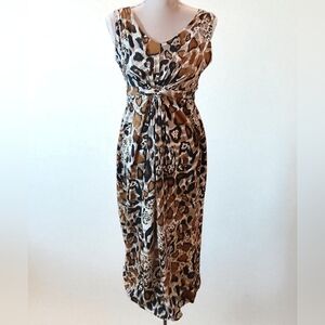 Y2k NY Collection Animal Print Stretch Tie Front Scoop Neck Dress Womans Large